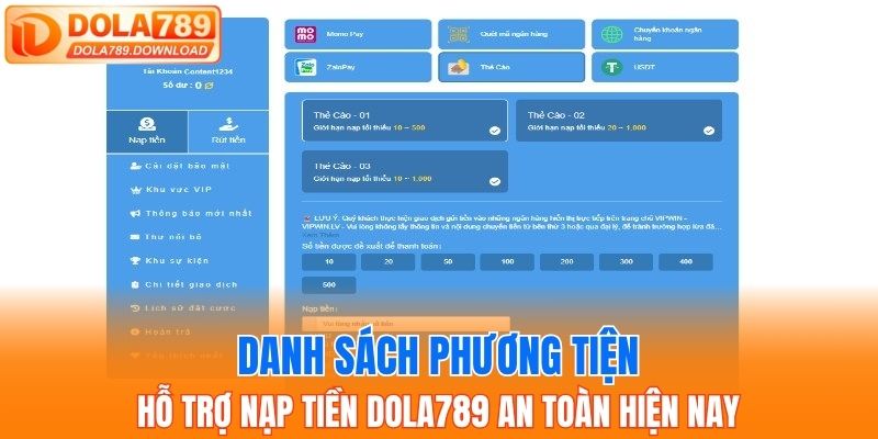 Liệt kê những danh sách hỗ trợ nạp tiền Dola789 an toàn hiện nay